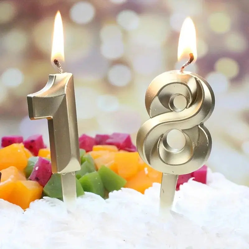 3D Gold Diamond Number Candles Large Birthday Cake Topper Wedding Anniversary Party Decorations for Home Celebration Supplies Mysterious