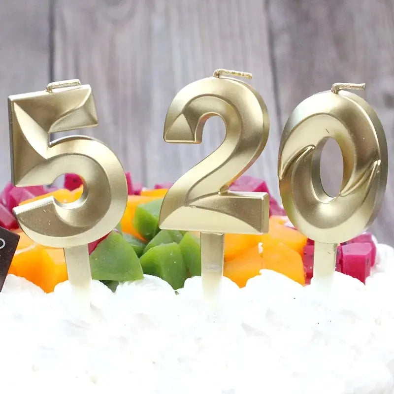 3D Gold Diamond Number Candles Large Birthday Cake Topper Wedding Anniversary Party Decorations for Home Celebration Supplies Mysterious