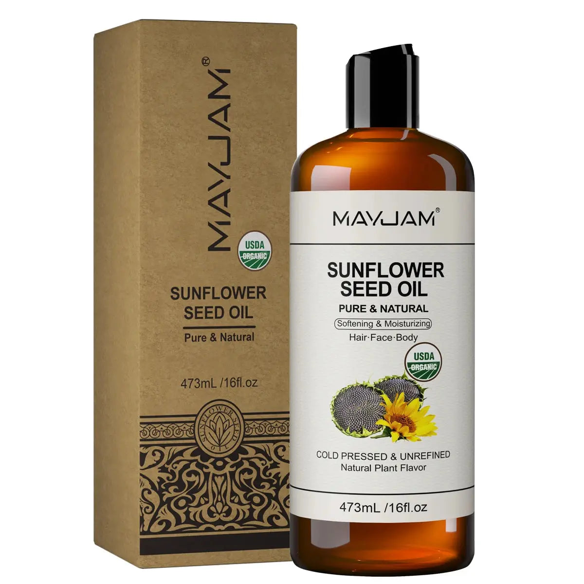 USDA Organic Sunflower Seed for Skin &amp; Hair Cold-Pressed Pure Natural Sweet Almond Moroccan Argan Massage Oil Moisturizing Mysterious