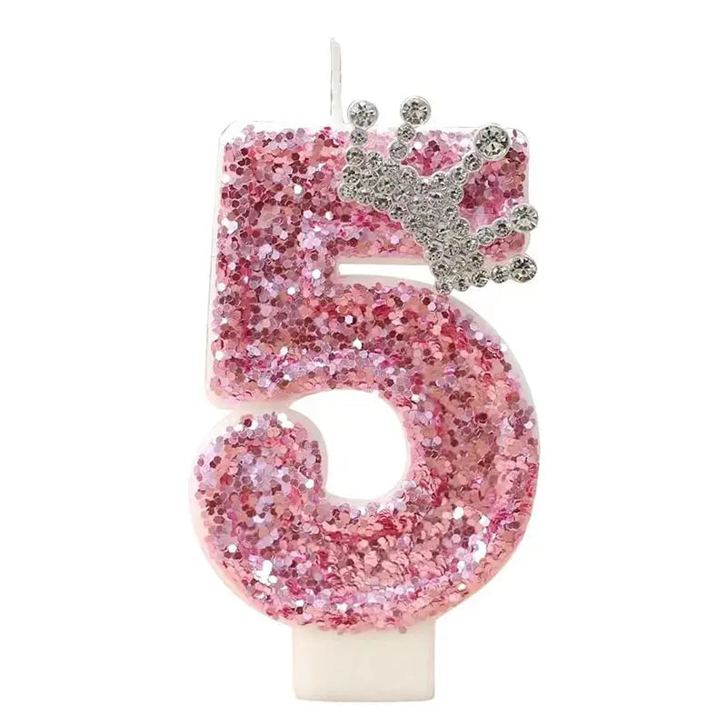 Cake Numeral Candles ，Birthday Candle  pink Colour Creative Candle Princess Crown Girl Happy Birthday Party Decoration Mysterious