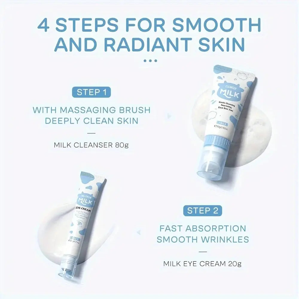 7PCS Milk Skin Care Set Moisturizing Hydration Body Beauty Facial Cleanser Body Scrub Hand Wax Eye Cream Sunscreen Storage Bag Mysterious