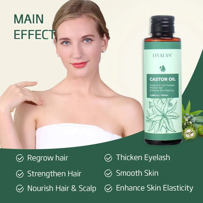 100ml Castor Oil Thicken Hair Eyelashes Eyebrows Beard Hair Growth Organic Cold-Pressed Carrier Oil Mysterious