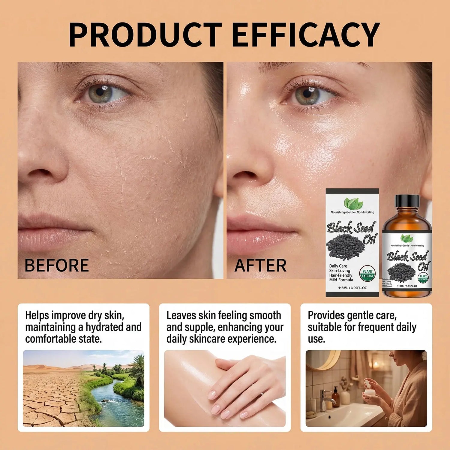 Organic Black Seed Oil Hair,Body &amp; Face Nourishing Moisturize Essence Oil Natural Smooth Skin Care Product Multi Effect Care Oil Mysterious