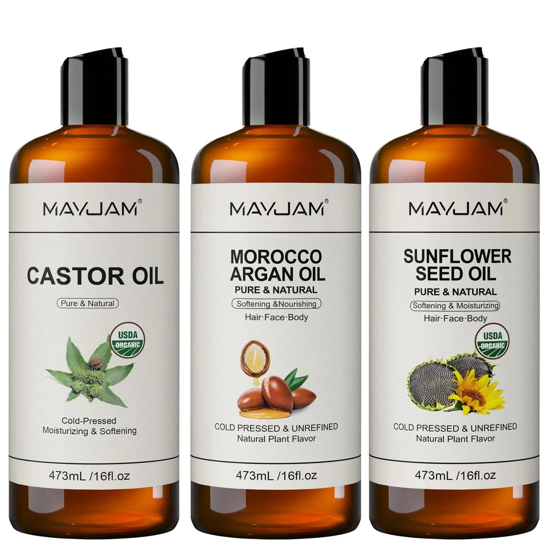 USDA Organic Sunflower Seed for Skin &amp; Hair Cold-Pressed Pure Natural Sweet Almond Moroccan Argan Massage Oil Moisturizing Mysterious