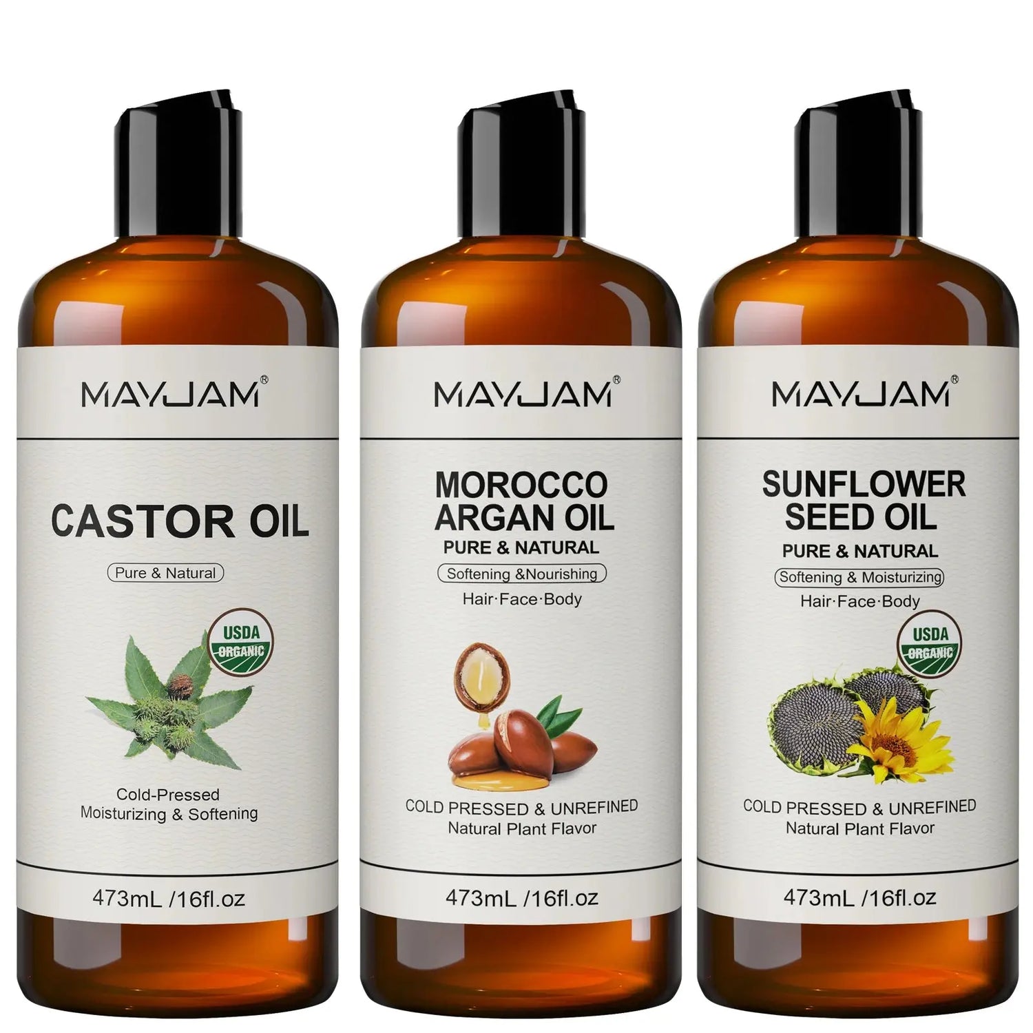 USDA Organic Sunflower Seed for Skin &amp; Hair Cold-Pressed Pure Natural Sweet Almond Moroccan Argan Massage Oil Moisturizing Mysterious