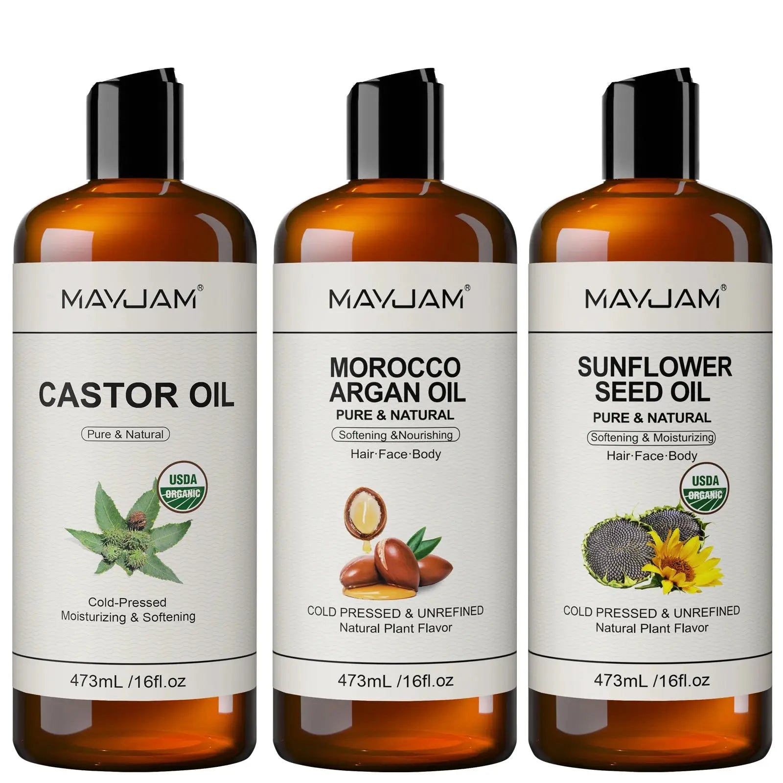 USDA Organic Sunflower Seed for Skin &amp; Hair Cold-Pressed Pure Natural Sweet Almond Moroccan Argan Massage Oil Moisturizing Mysterious