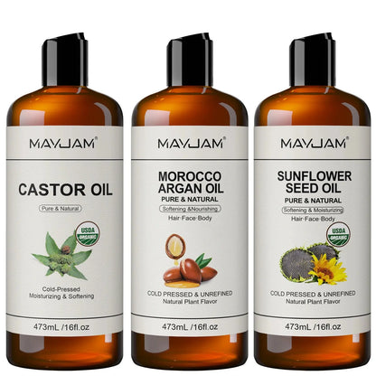 USDA Organic Sunflower Seed for Skin &amp; Hair Cold-Pressed Pure Natural Sweet Almond Moroccan Argan Massage Oil Moisturizing Mysterious