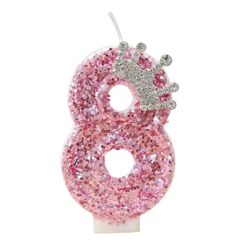 Cake Numeral Candles ，Birthday Candle  pink Colour Creative Candle Princess Crown Girl Happy Birthday Party Decoration Mysterious