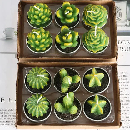 12pcs Mini Cactus Candles Succulent Greenery Candles Flameless Tea Light Candles Suitable for Party Wedding Home Decoration Mysterious