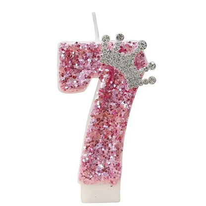 Cake Numeral Candles ，Birthday Candle  pink Colour Creative Candle Princess Crown Girl Happy Birthday Party Decoration Mysterious