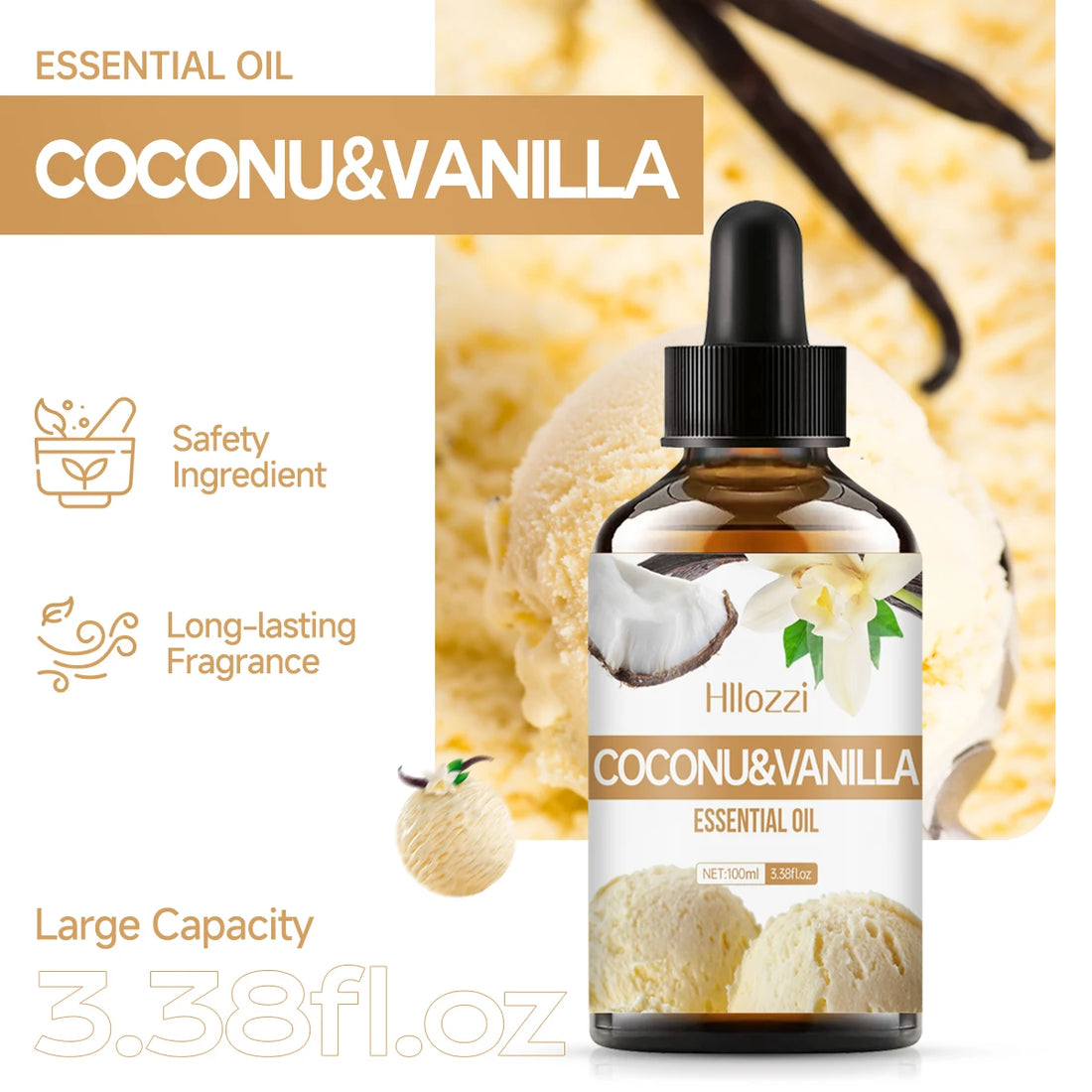 Coconut &amp; Vanilla essential oils can be used for body massage, DIY candle and soap making, long lasting fragrance, alcohol free.