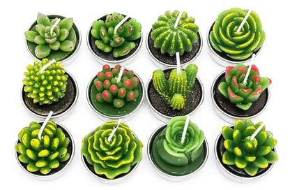 12pcs Mini Cactus Candles Succulent Greenery Candles Flameless Tea Light Candles Suitable for Party Wedding Home Decoration Mysterious