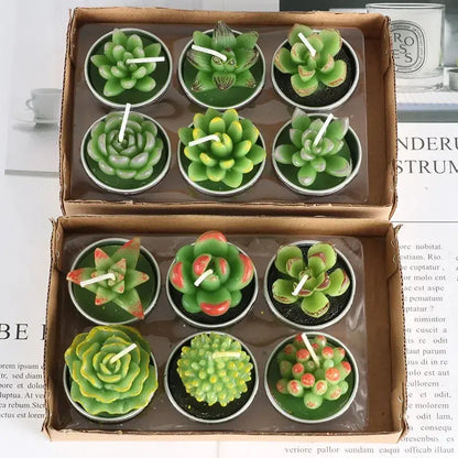 12pcs Mini Cactus Candles Succulent Greenery Candles Flameless Tea Light Candles Suitable for Party Wedding Home Decoration Mysterious