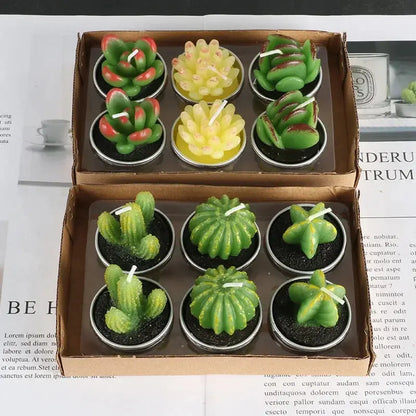12pcs Mini Cactus Candles Succulent Greenery Candles Flameless Tea Light Candles Suitable for Party Wedding Home Decoration Mysterious