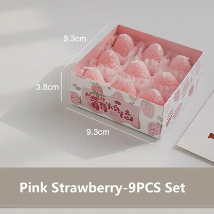 4/6/9PCS Strawberry Shaped Scented Candles Gift Box Handmade Realistic Fruit Scented Aromatherapy Mini Candles Home Decor Gifts Mysterious