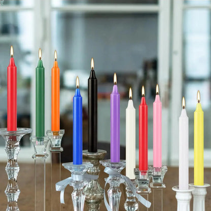 20 Colorful Small Stick Candles, Drip-Free, Smoke-Free, Unscented, Hand-Poured, High-Quality, Suitable for Various Places and Holidays. We Only Use High-Quality Wax to Make Cone-Shaped Candles, so When the Candle Burns, You W Mysterious